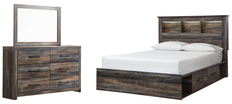 Drystan Queen Bookcase Bed with 2 Storage Drawers with Dresser