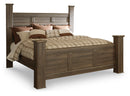 Juararo California King Poster Bed with Mirrored Dresser, Chest and 2 Nightstands
