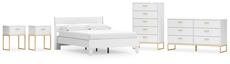 Socalle White or Blue Panel Headboard Bedroom Set