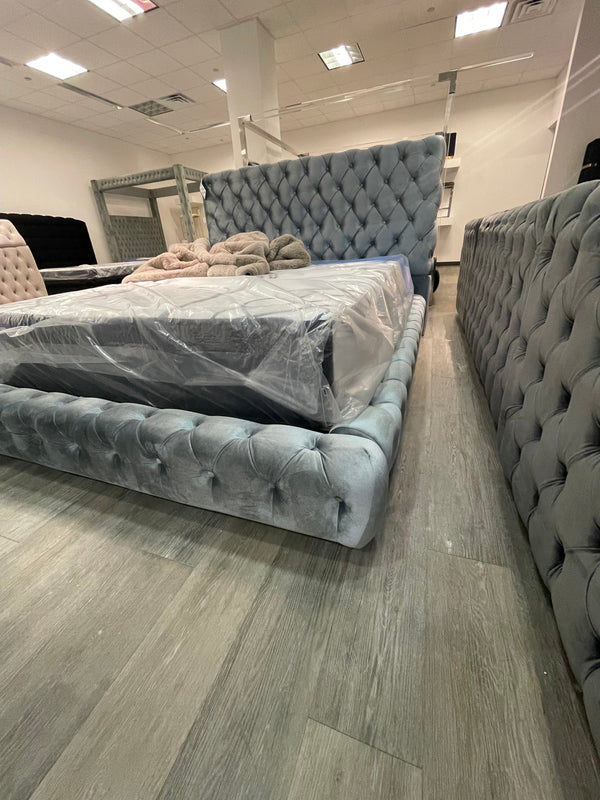 Queen-Sized Tufted Gray Bed - $599 ( Floor Model)