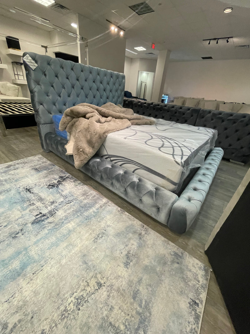 Queen-Sized Tufted Gray Bed - $599 ( Floor Model)