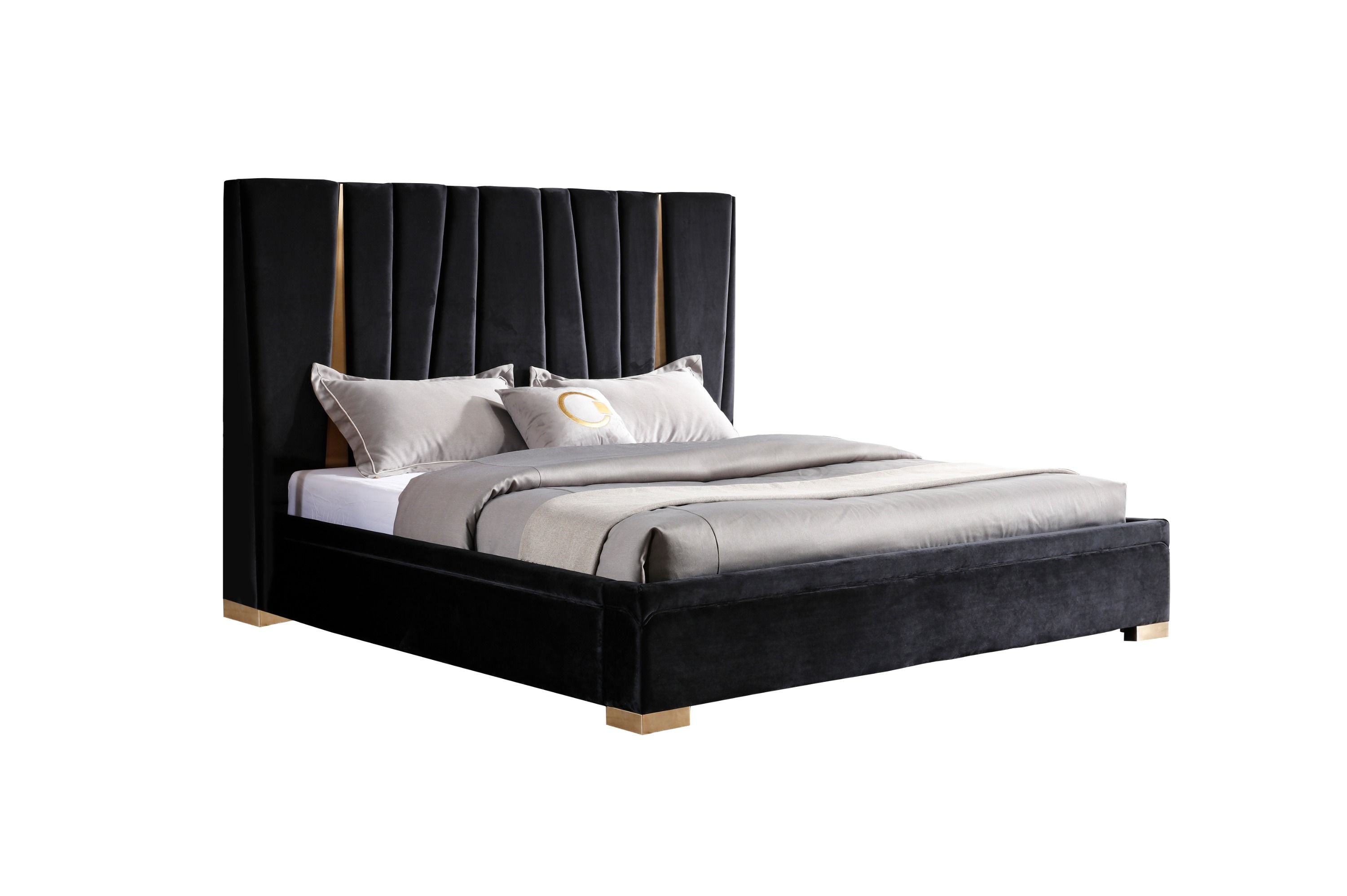 Modrest Evonda Modern Black Velvet & Brass Bed
