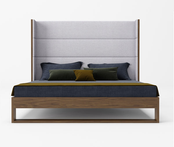 Modrest Heloise - Contemporary Grey Fabric & Walnut Trim Bed