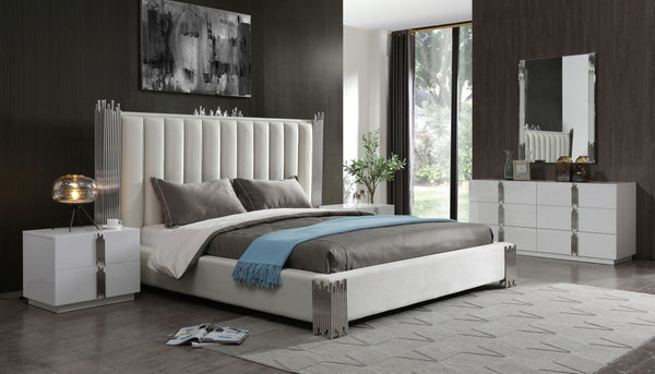 Modrest Token - Modern White + Stainless Steel Bed