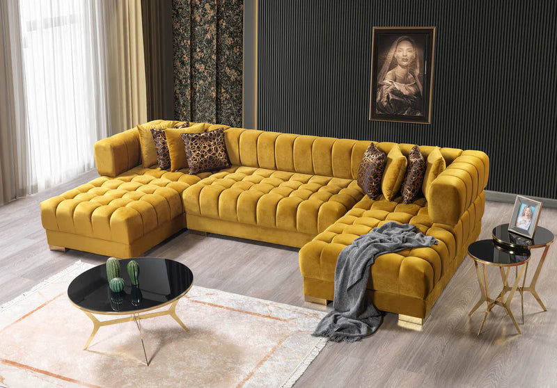 Ariana Mustard Velvet Double Chaise Sectional