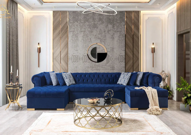 Lauren Navy Velvet Double Chaise Sectional