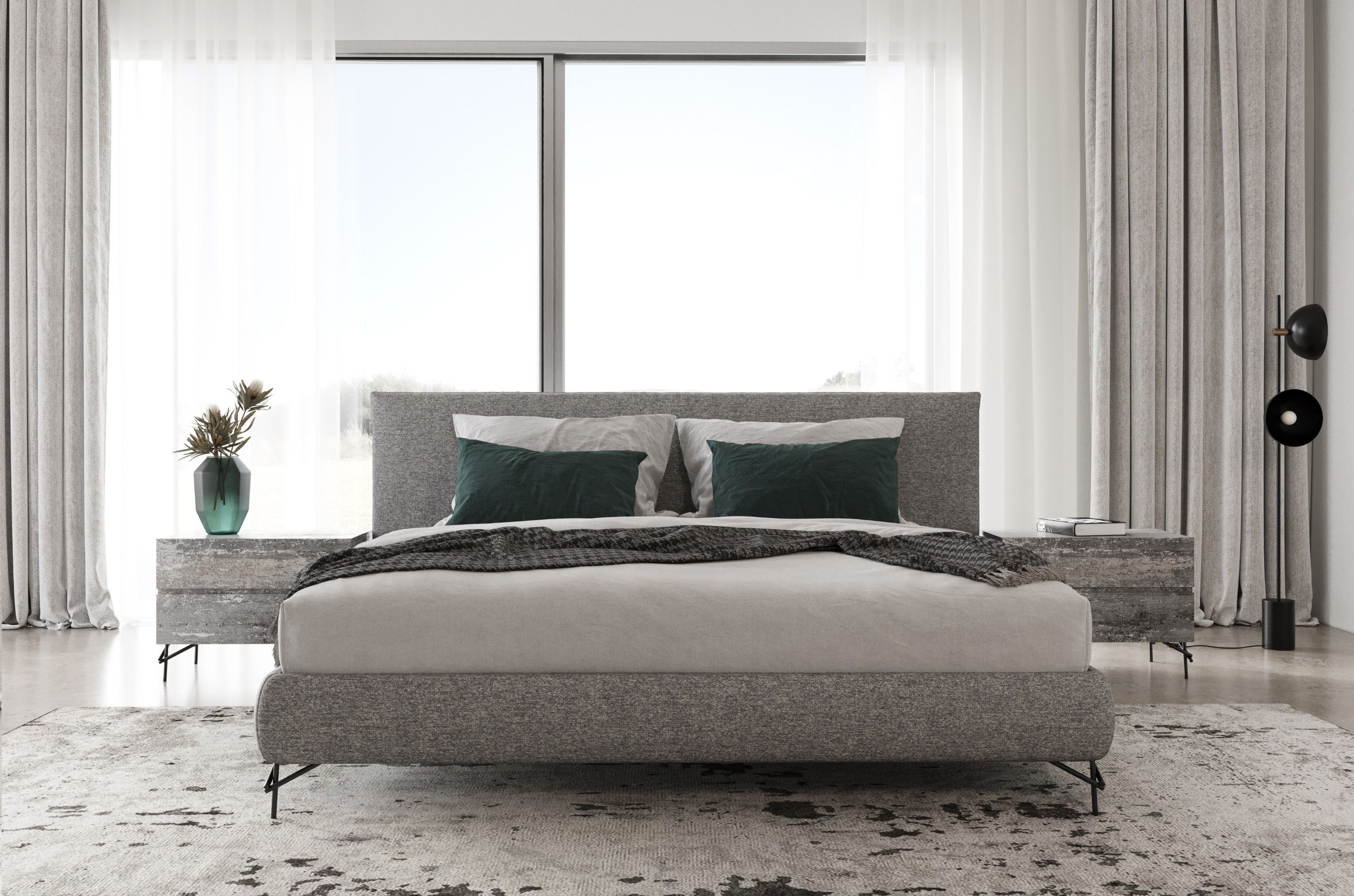 Nova Domus Aria - Italian Modern Multi Grey Bed and Two Nightstands