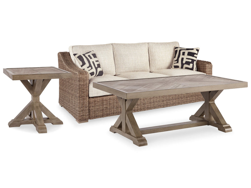 Outdoor Sofa with Coffee Table and End Table