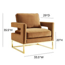 Avery Cognac Velvet Chair With Polished Gold Base - UK