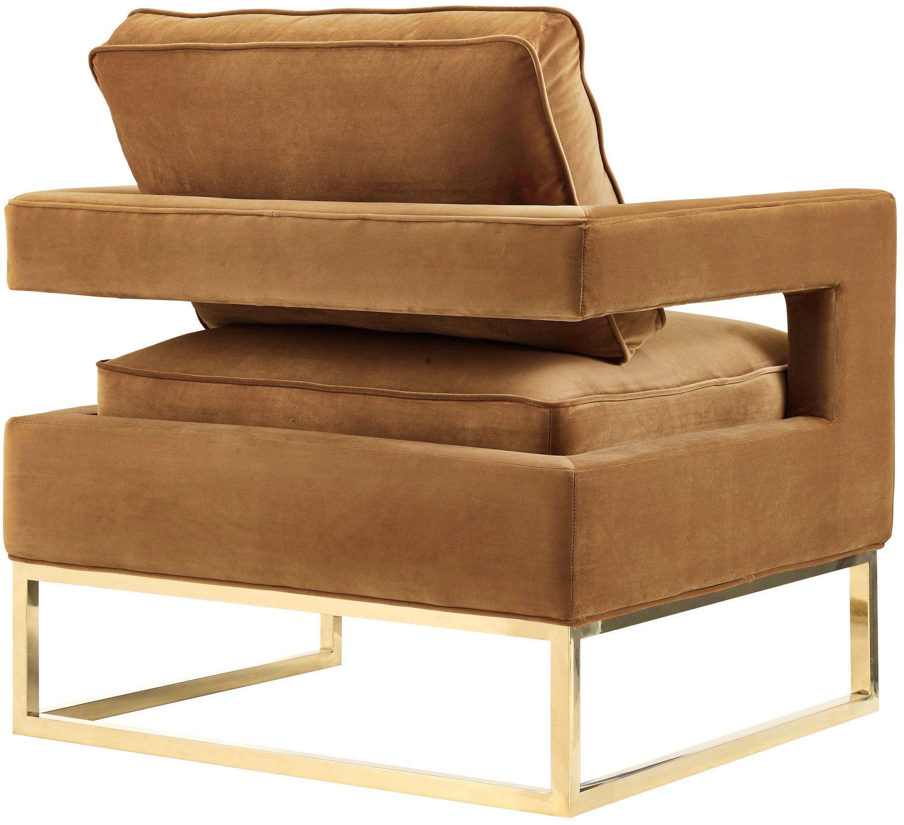 Avery Cognac Velvet Chair With Polished Gold Base