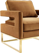 Avery Cognac Velvet Chair With Polished Gold Base