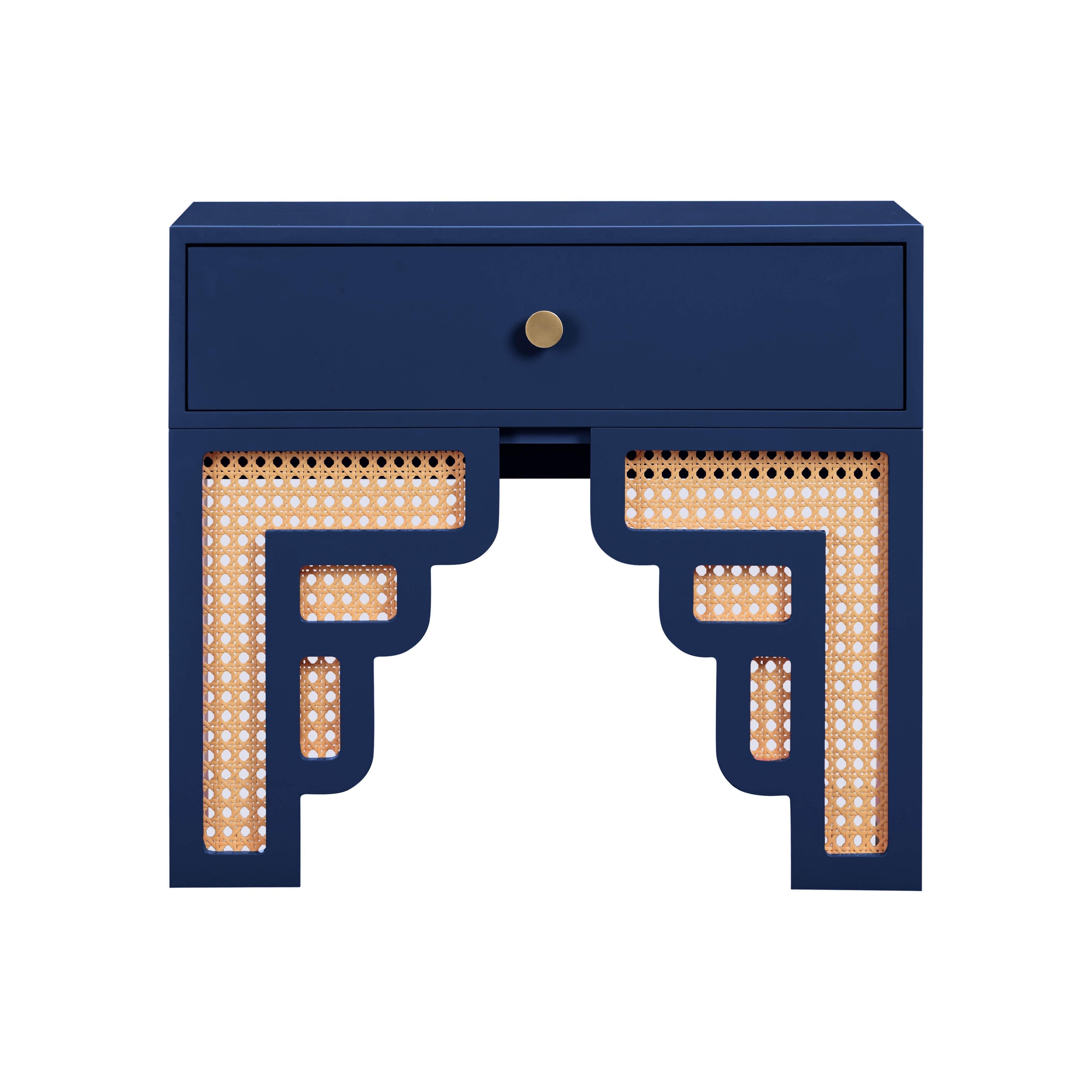 Suzie Navy & Rattan Nightstand - UK