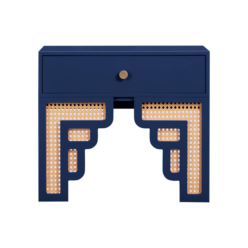 Suzie Navy & Rattan Nightstand - UK