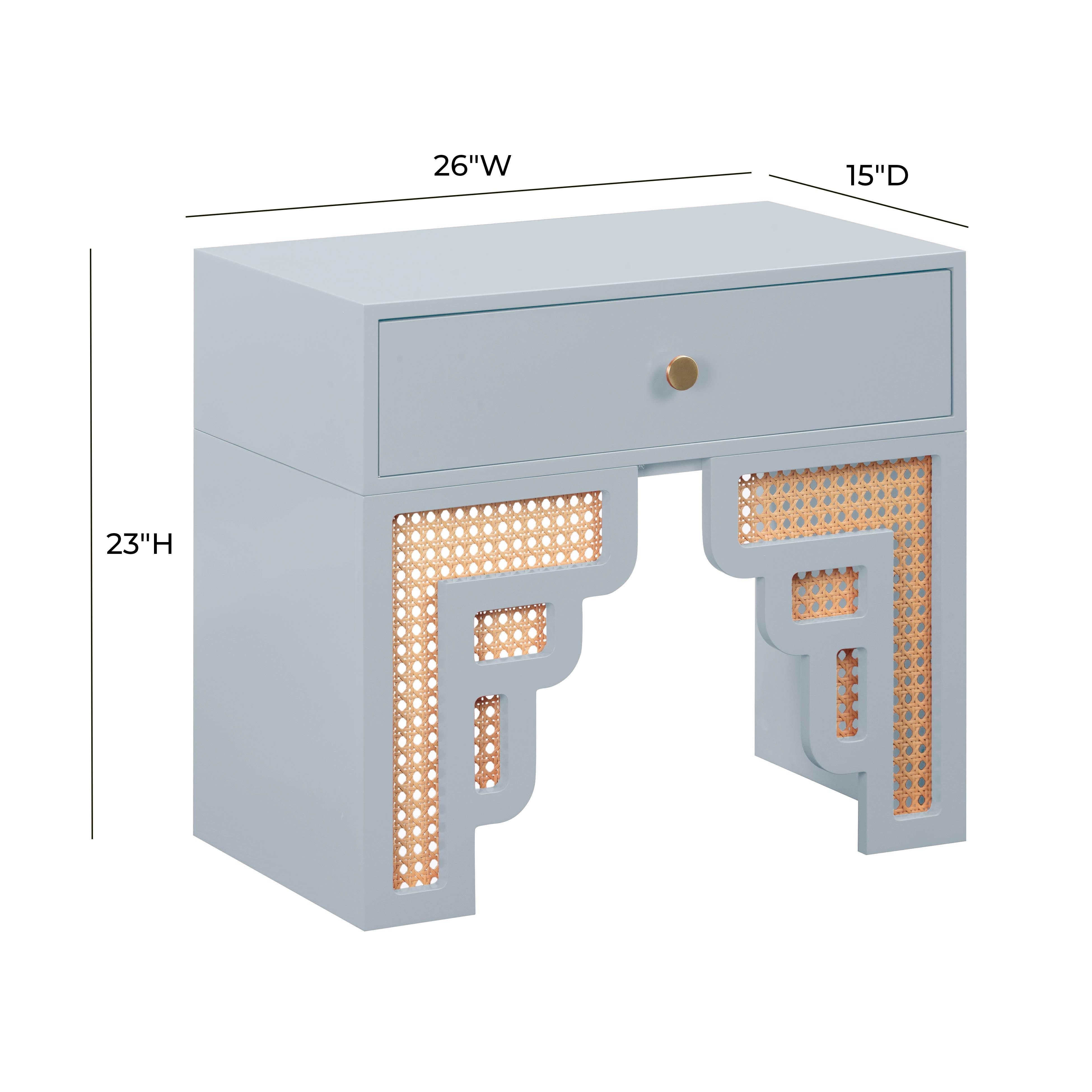Suzie Pastel Blue & Rattan Nightstand - UK