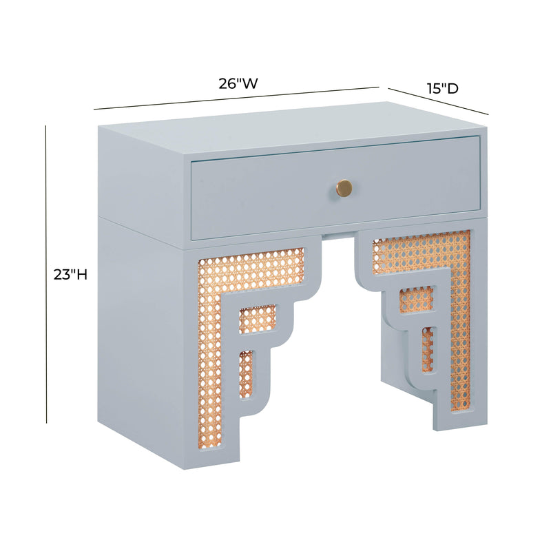 Suzie Pastel Blue & Rattan Nightstand - UK