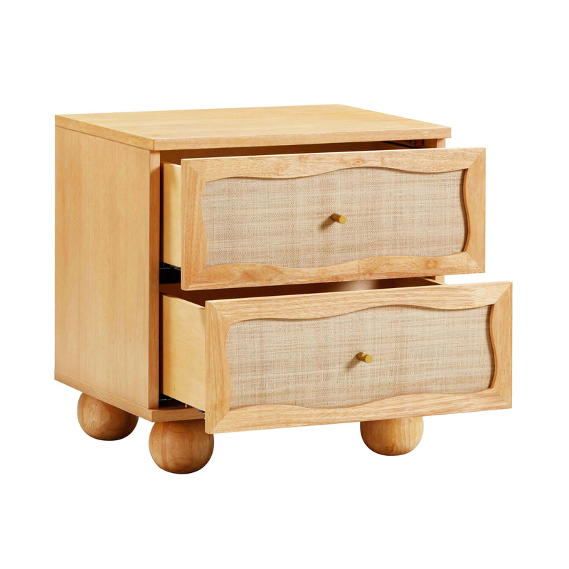 Grappa Natural Wood & Rattan Wavy Nightstand