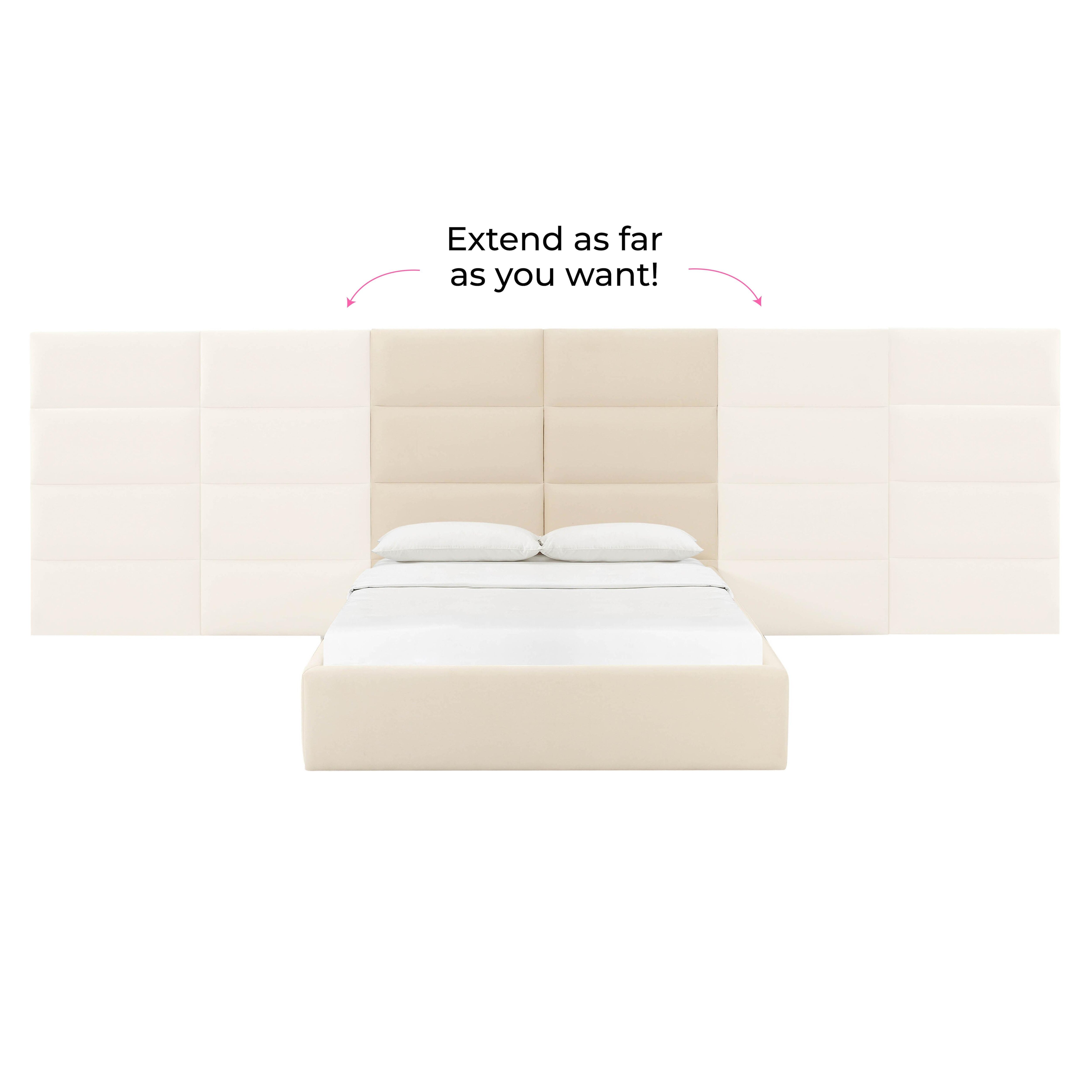 Eliana Cream Velvet Queen Bed with Wings