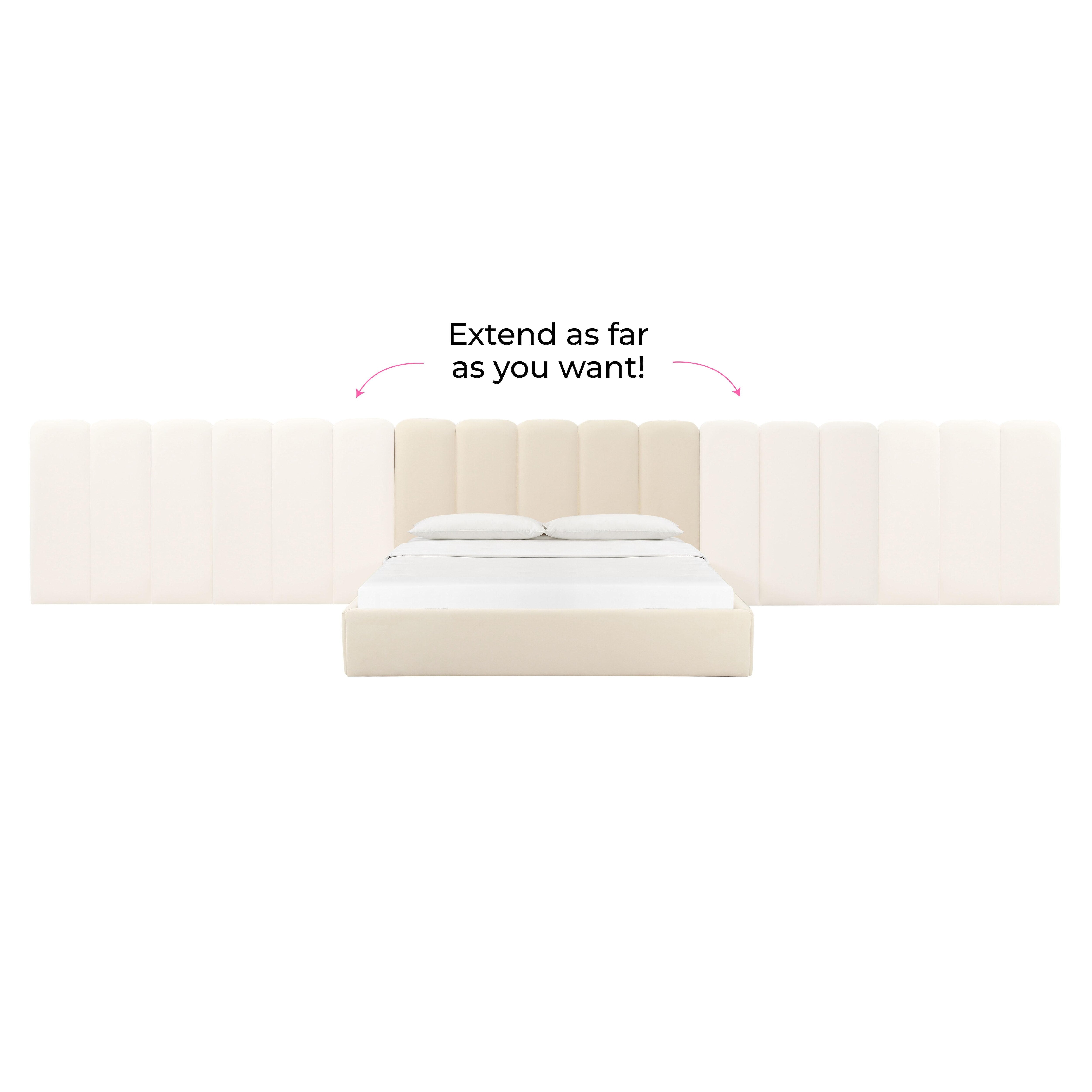 Palani Cream Velvet Queen Bed with Wings