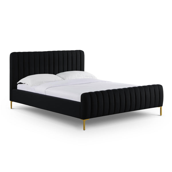 Angela Black Upcycled Linen Queen Bed