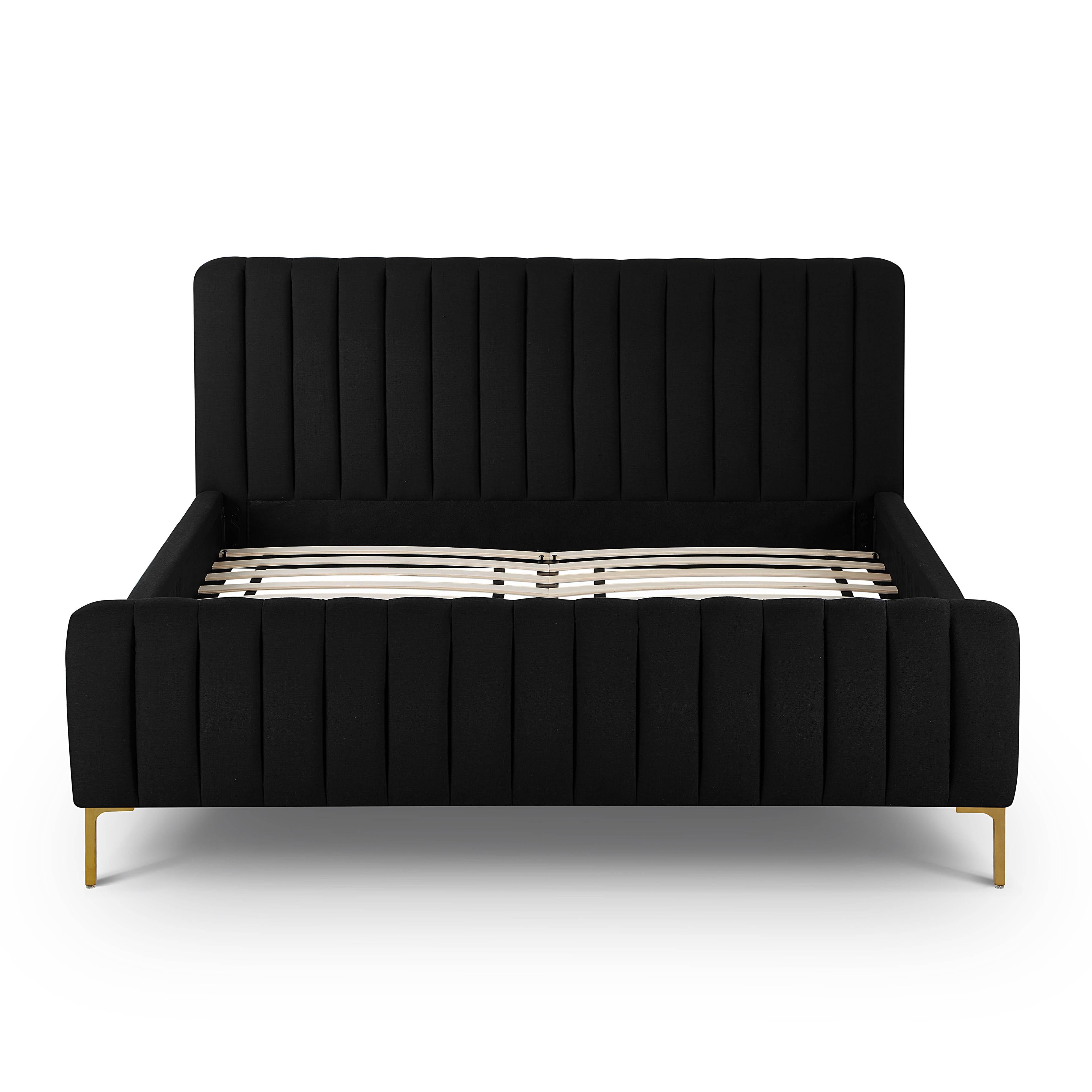 Angela Black Upcycled Linen Queen Bed
