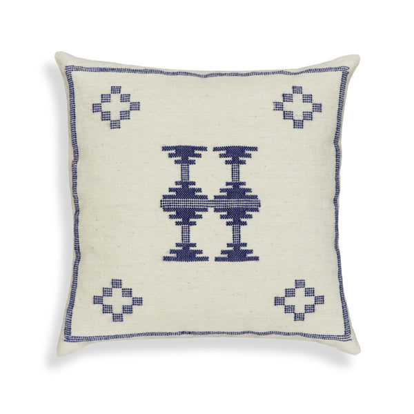 Aztec Cream & Indigo Wool 20" Square Accent Cushion