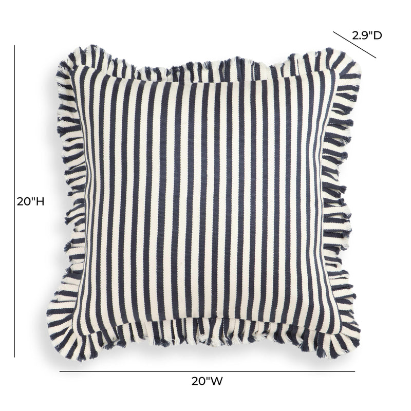 Alessia Navy Striped Ruffle 20" Square Accent Pillow