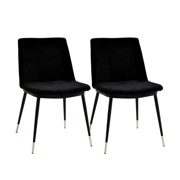 Evora Black Velvet Chair - Silver Legs (Set of 2)