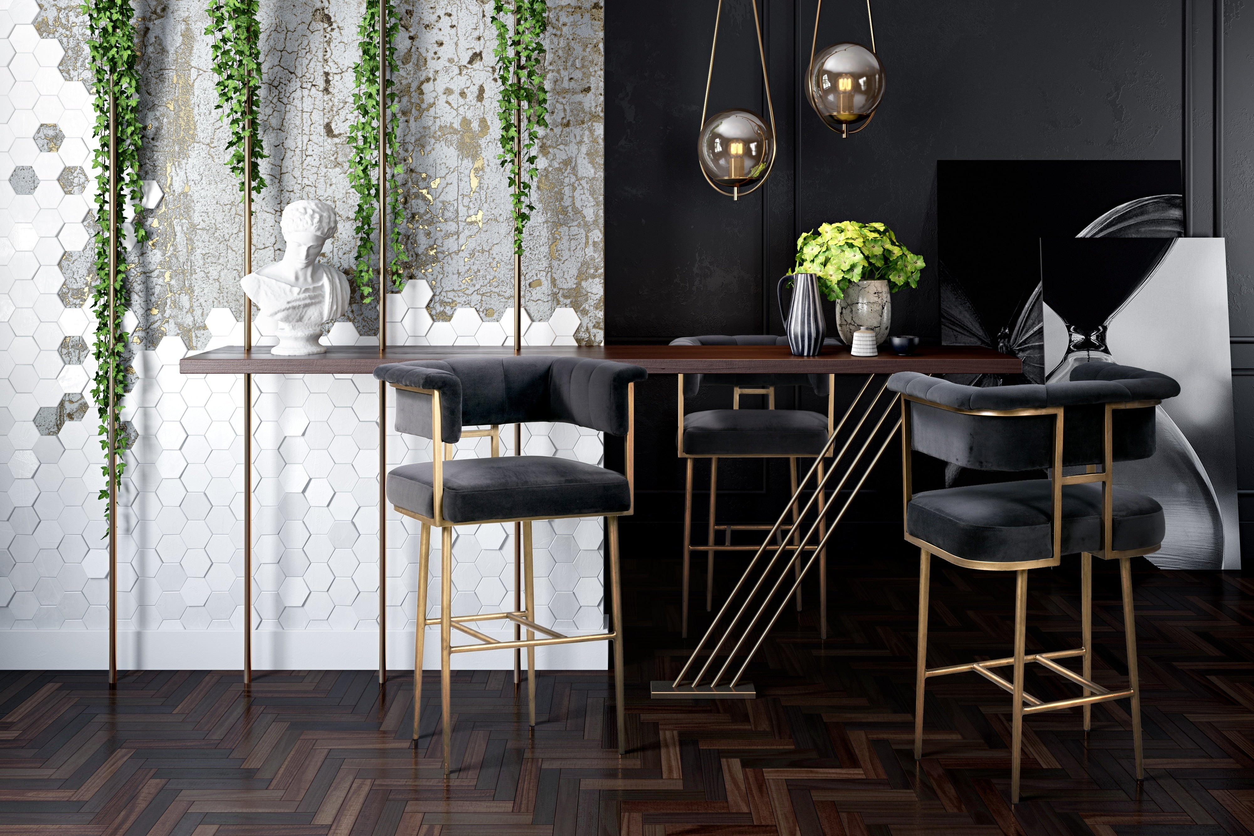 Astrid Grey Velvet Bar Stool - UK