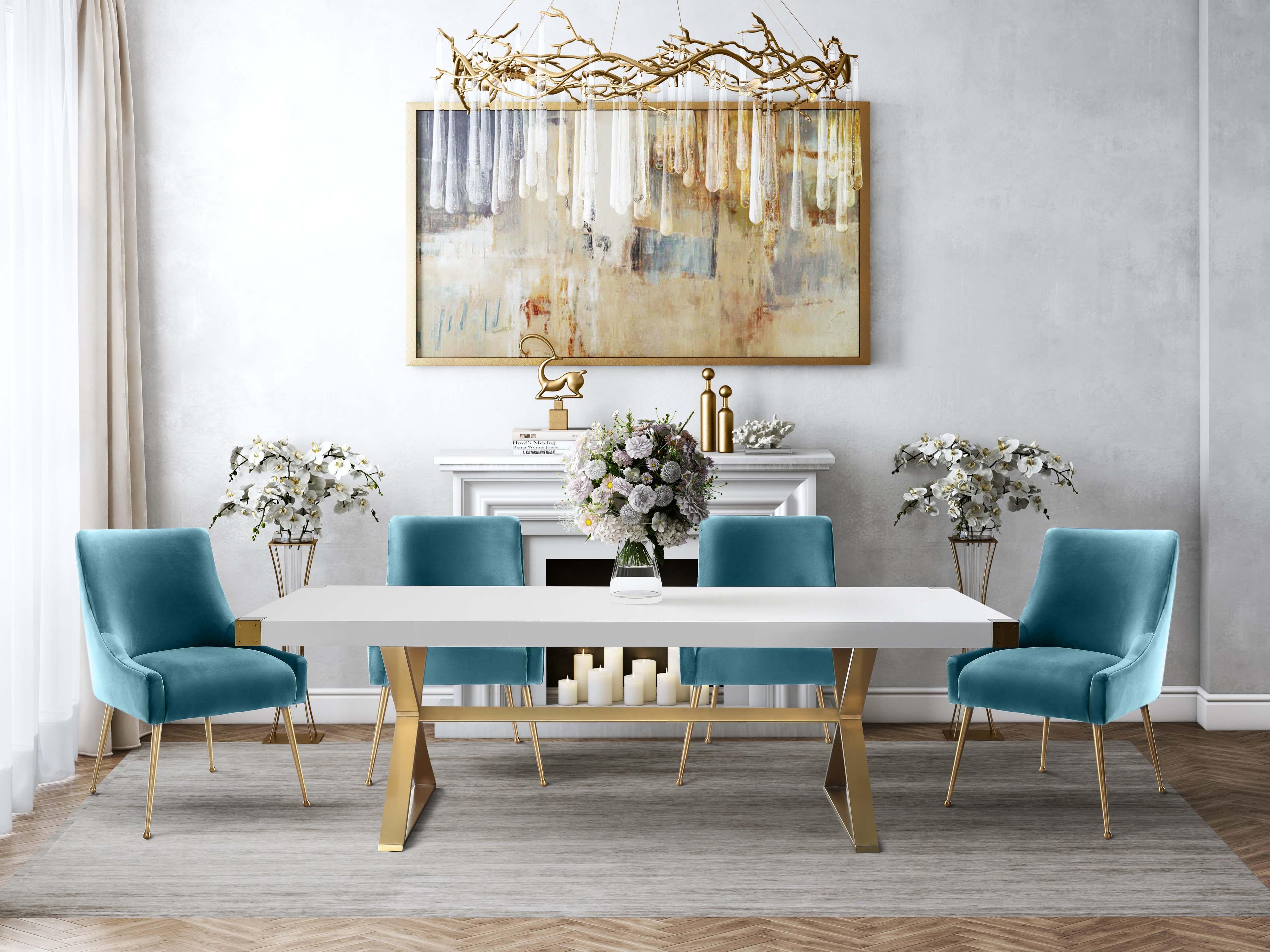 Beatrix Sea Blue Velvet Side Chair - UK