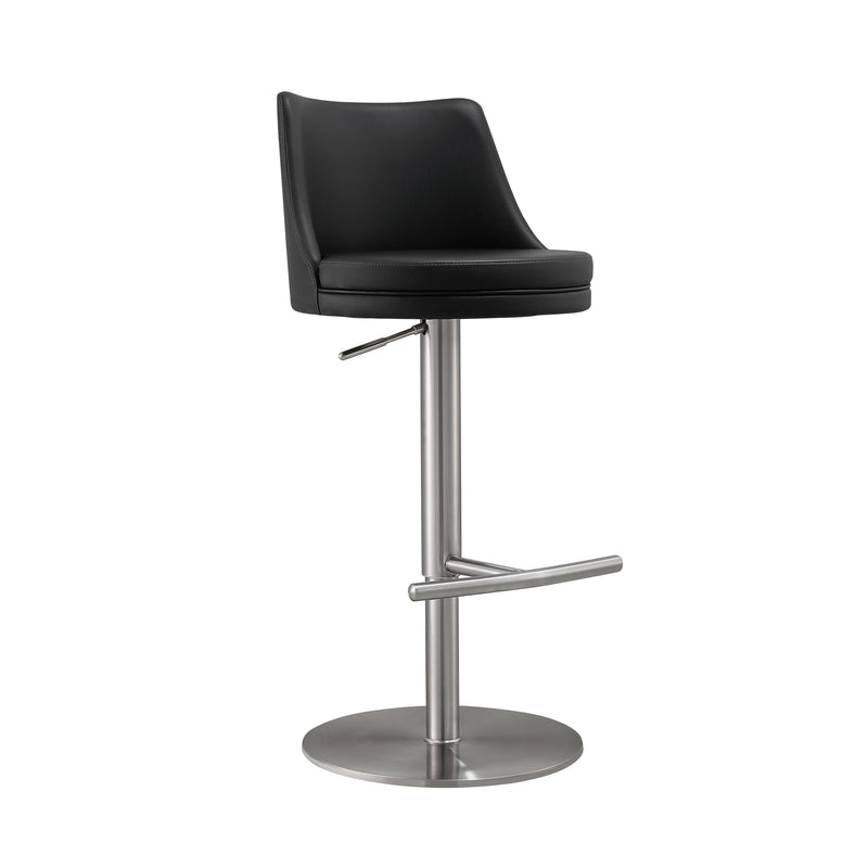 Reagan Black Performance Vegan Leather and Silver Adjustable Stool
