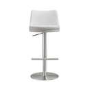 Reagan White Performance Vegan Leather and Silver Adjustable Stool