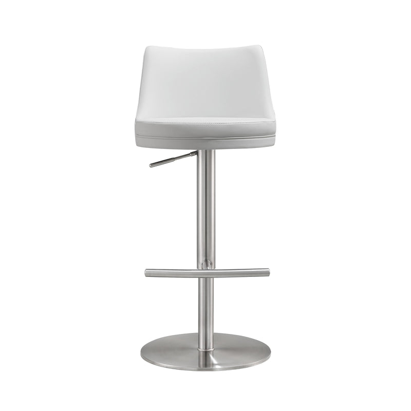 Reagan White Performance Vegan Leather and Silver Adjustable Stool
