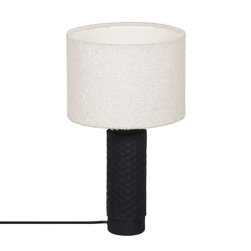 Grava Cream Boucle & Black Hand Carved Wood Table Lamp