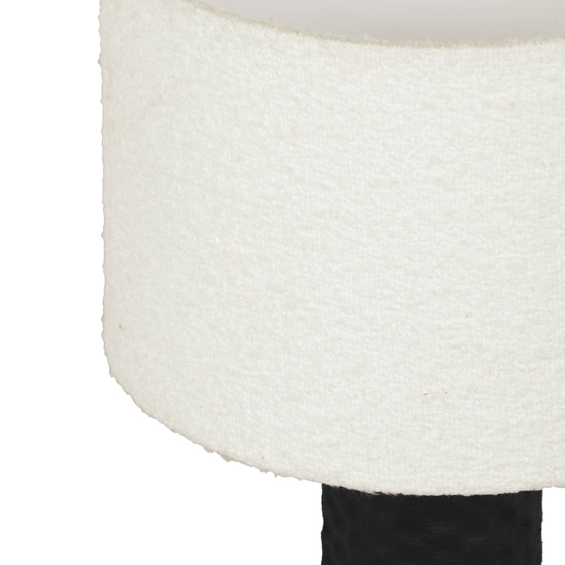 Grava Cream Boucle & Black Hand Carved Wood Table Lamp