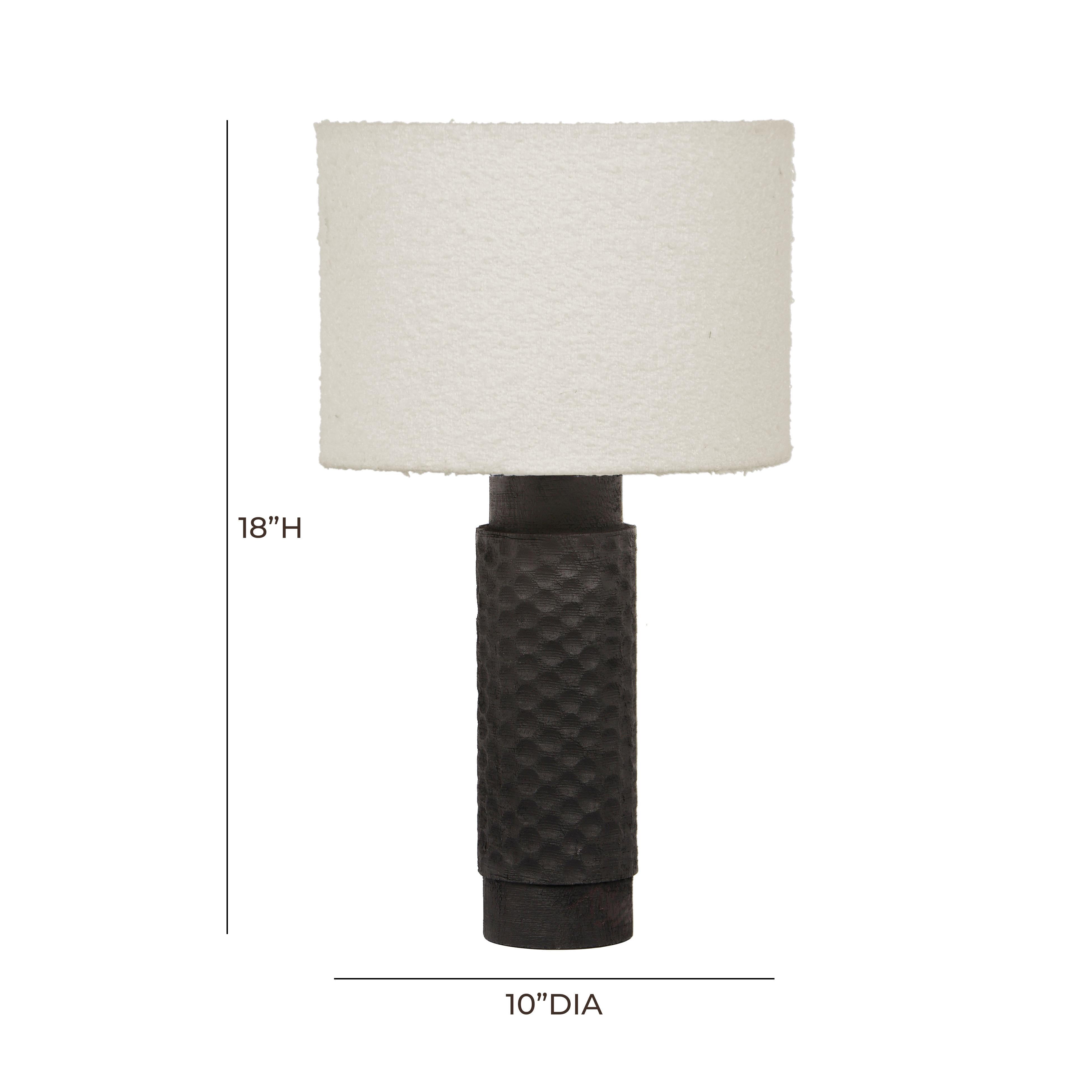 Grava Cream Boucle & Black Hand Carved Wood Table Lamp