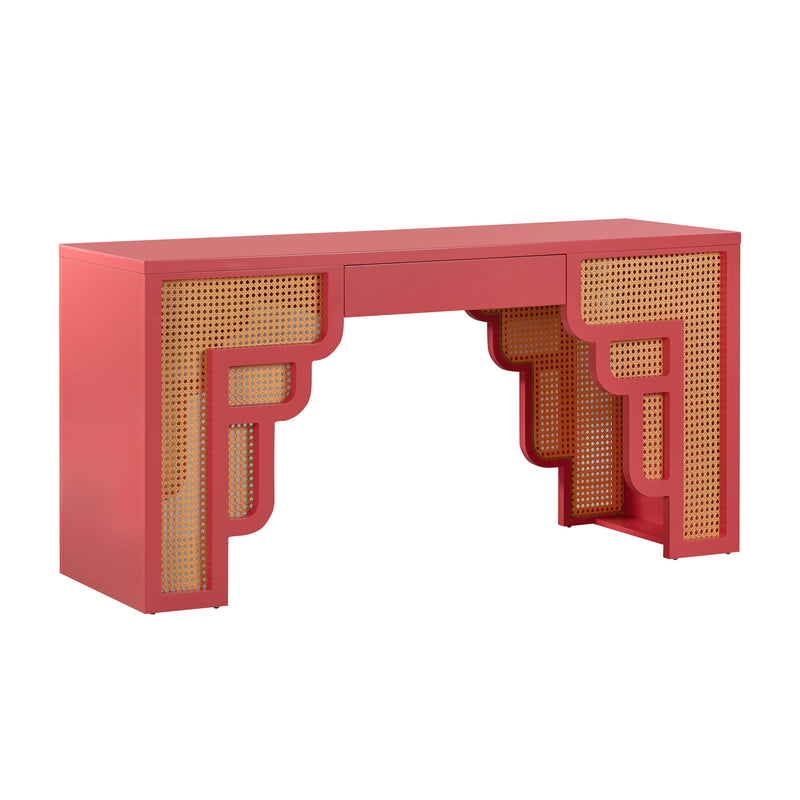 Suzie Coral Pink & Rattan Executive Desk - UK