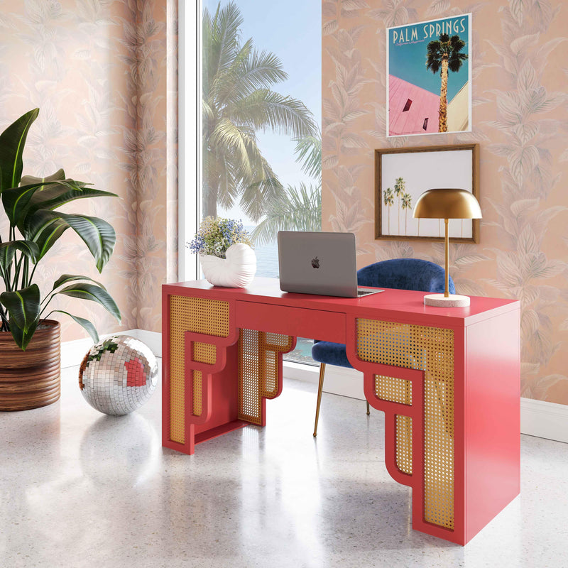 Suzie Coral Pink & Rattan Executive Desk - UK
