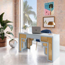 Suzie Pastel Blue & Rattan Executive Desk - UK
