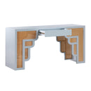 Suzie Pastel Blue & Rattan Executive Desk - UK