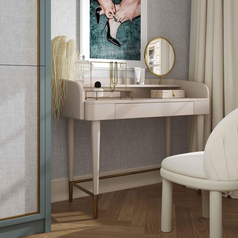 Penelope Taupe Vegan Leather Wrapped Vanity Desk - UK