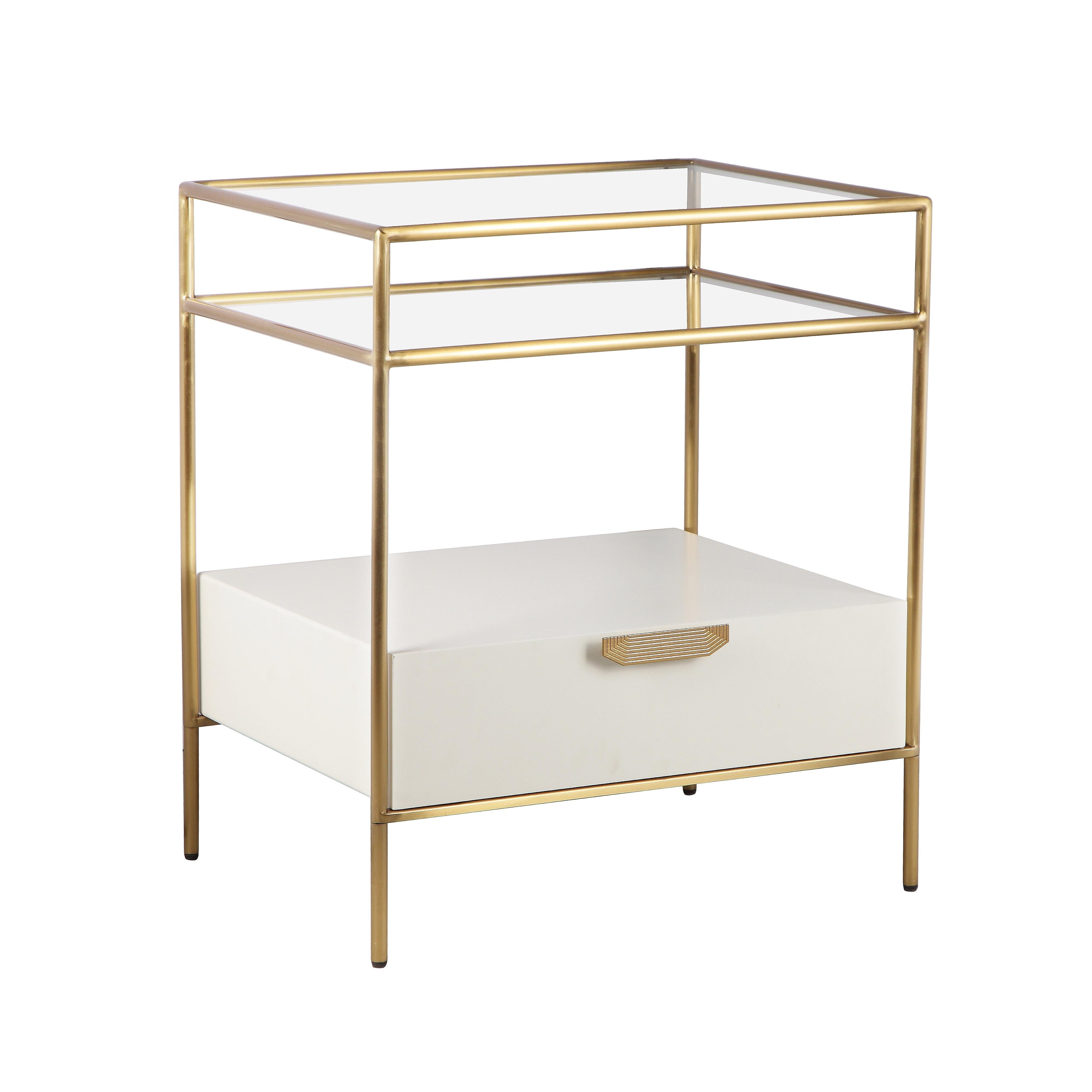 Darla Cream Glass Nightstand - UK