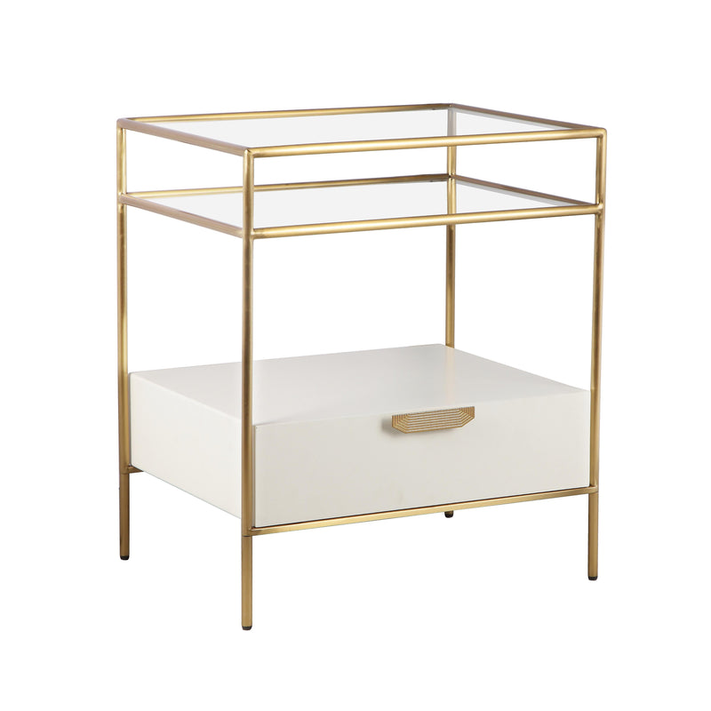 Darla Cream Glass Nightstand - UK