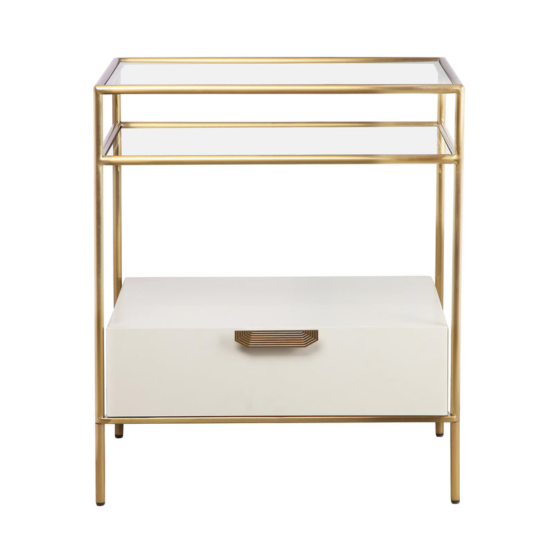 Darla Cream Glass Nightstand - UK