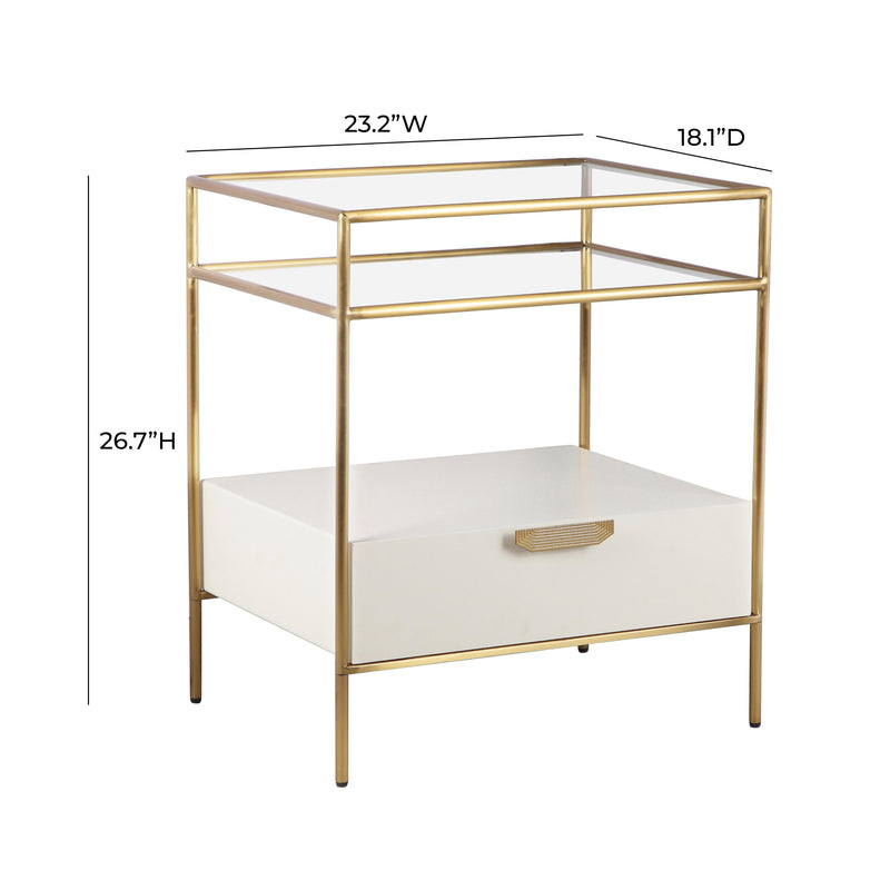 Darla Cream Glass Nightstand - UK