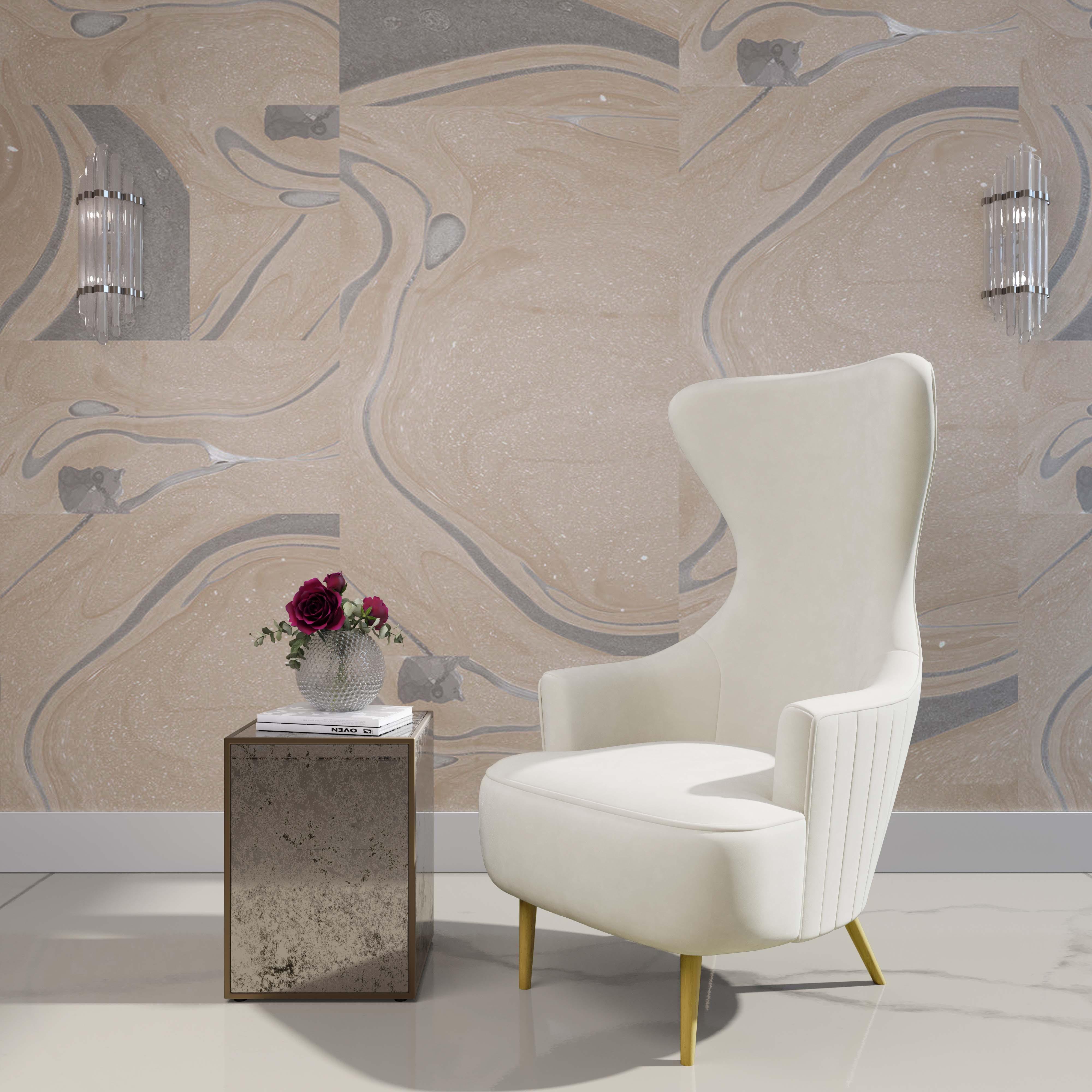 Julia Cream Velvet Channel Tufted Wingback Chair - UK