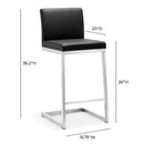 Parma Black Performance Vegan Leather and Stainless Steel Counter Stool - Set of 2