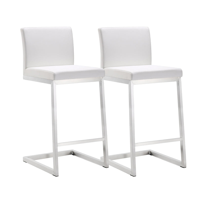 Parma White Performance Vegan Leather and Stainless Steel Counter Stool - Set of 2