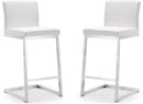 Parma White Performance Vegan Leather and Stainless Steel Counter Stool - Set of 2
