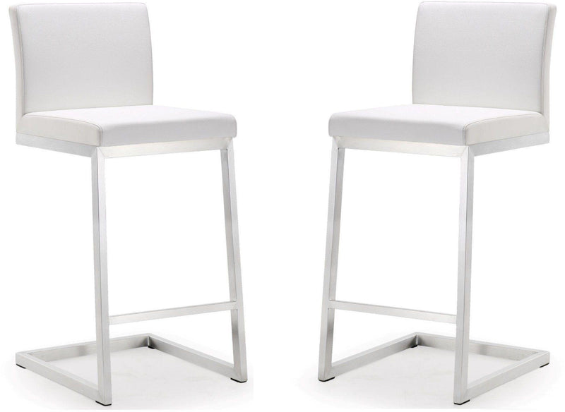 Parma White Performance Vegan Leather and Stainless Steel Counter Stool - Set of 2