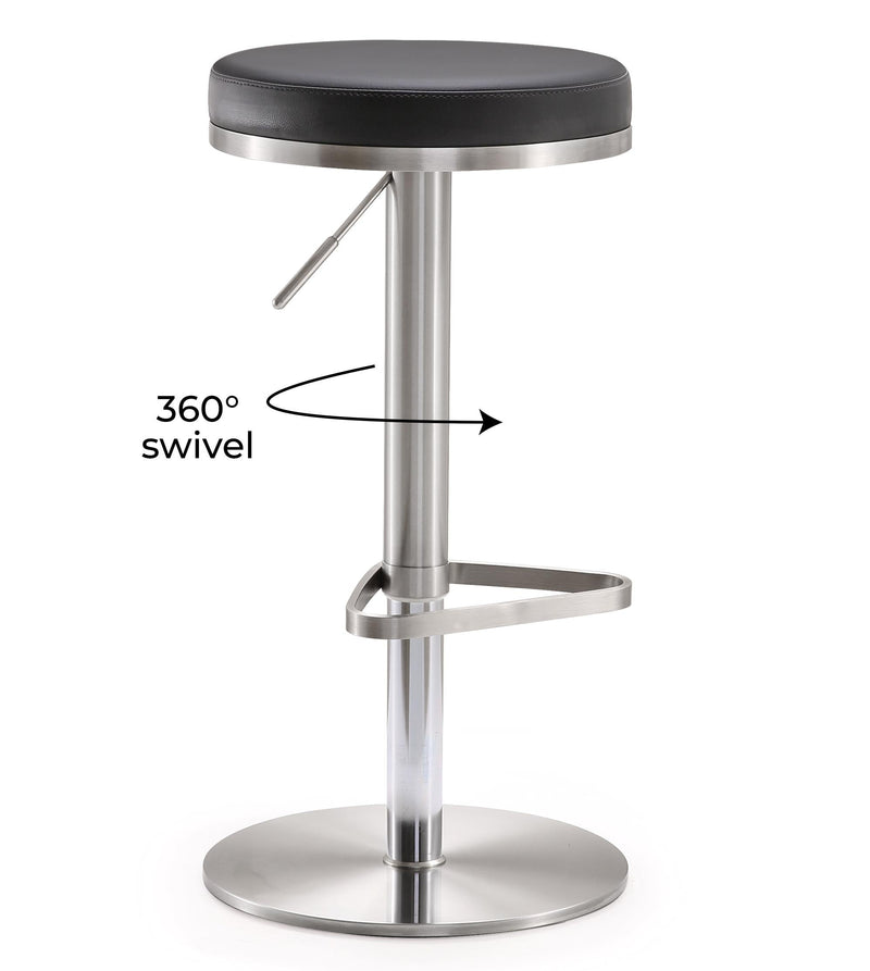 Fano Black Performance Vegan Leather and Stainless Steel Adjustable Barstool